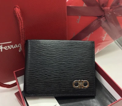 Cartera SALVATORE FERRAGAMO Negra/Azul RENACIMIENTO Cuero Doble Plata Logo-6CC Foto 1 de 4