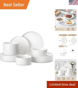 Dinnerware Sets Porcelain 12 Pieces Service for 4 White Modern Chip Resistant... - Picture 1 of 15