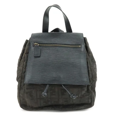 FENDI Logo Zucca Nylon Leather Backpack Rucksack Black Authentic Used F/S - Image 1 of 4