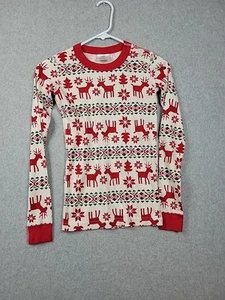 Hanna Andersson 100% Cotton White Holiday  Reindeer Long John Pajama Top Kids 12 - Picture 1 of 11