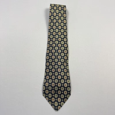 Polo Ralph Lauren gravata de seda masculina medalhão marinho geométrico feito à mão nos EUA - Imagem 1 de 4