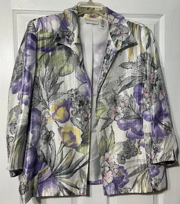 Alfred Dunner Woman - Lavender Floral Lined Textured Jacket - Size 16 - Image 1 of 4