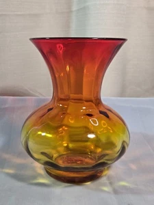 Jarrón de vidrio vintage Blenko ámbar soplado a mano florero ramo 6,5" BRILLA - Imagen 1 de 13