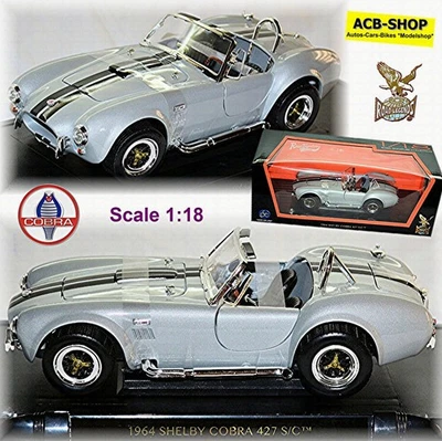 Shelby Cobra 427 S/C 1964 Alluminio Bianco Metallico 1:18 Lucky Die Cast 92058 - Immagine 1 di 4
