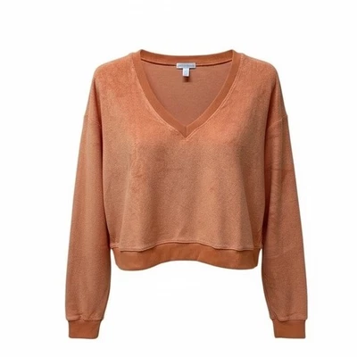 Beyond йоги махровая ткань укороченный V шеи Tropez пуловер толстовка сделано в США M - Изображение 1 из 4