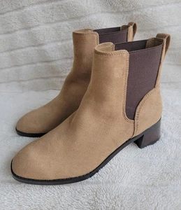 J Crew Chelsea Boots Damen 8 kaffeebraun Kunstleder Blockabsatz Stiefeletten - Bild 1 von 9
