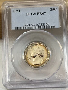 1951 Washington Quarter PCGS PR67 Cert# 16933366 NICE Rim Toning! Beautiful Coin - Picture 1 of 4
