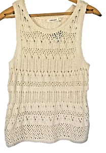 Suéter en relieve para mujer M crema marfil sin mangas camiseta sin mangas tejido abierto nuevo con etiquetas - Imagen 1 de 6