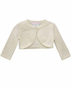 Bonnie Baby Baby Girls Ivory Flyaway Cardigan With Lace Trim - Picture 1 of 3