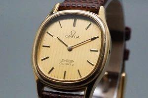 NEW BATT *Vintage* OMEGA Deville Cal.1365 595.0027 Quartz Gold Dial Women Watch - Picture 1 of 10