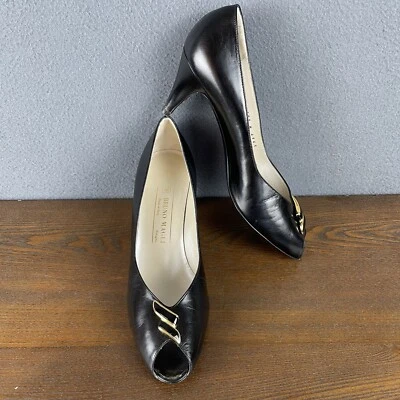 De Colección Bruno Magli GILDA Gatito Tacones Talla 9.5 AA Negro Dorado Italia Cuero Elegante Foto 1 de 4