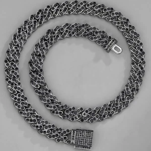 Men's Cuban Chain 11mm AAAHigh Quality Out Clear Rhinestone Hip Hop Necklace New - Picture 1 of 22