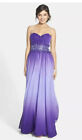 Sean Collection Embellished Waist Ombr_ Chiffon Strapless Gown Sz 0 Purple Ombre
