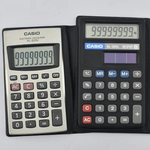 2x Vintage Casio Calculators HL-820V Big Display & SL-300l Solar in Cases - Picture 1 of 7
