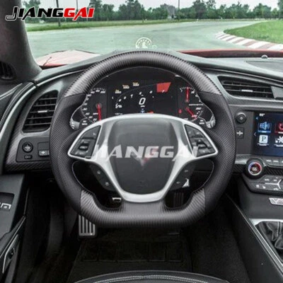 Volante deportivo plano de fibra de carbono mate para Chevrolet Corvette C7 2014-2019 Foto 1 de 4