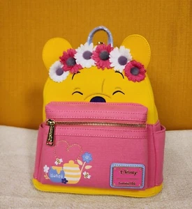 Loungefly Disney Winnie the Pooh Flower Crown Pink Flocked Mini Backpack NEW - Picture 1 of 12