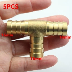 5PC Tee3 Way 5/8"16mm Brass Hose Barb Fitting Pipe Tubing Splicer Fuel Water Gas - Picture 1 of 7