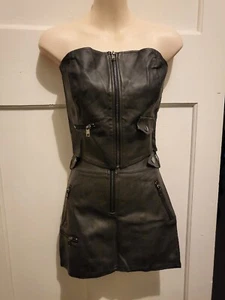 Faux Leather Biker Mini Skirt & Tube Top - Picture 1 of 9