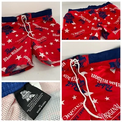 Pabst Blue Ribbon Beer Swim Trunks Men’s Sz XL Red White Blue Poly YGI D4-10 - Image 1 of 4