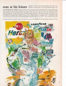 1970 Leroy Neiman 3 pages Art Print /Dan Gurney Can-Am St Jovite Quebec - Picture 1 of 1
