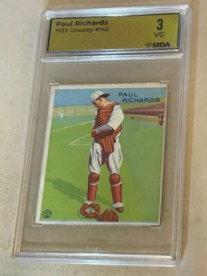 1933 GOUDEY #142 PAUL RICHARDS MBA 3 VG NEW YORK GIANTS BASEBALL CARD. - Image 1 of 2