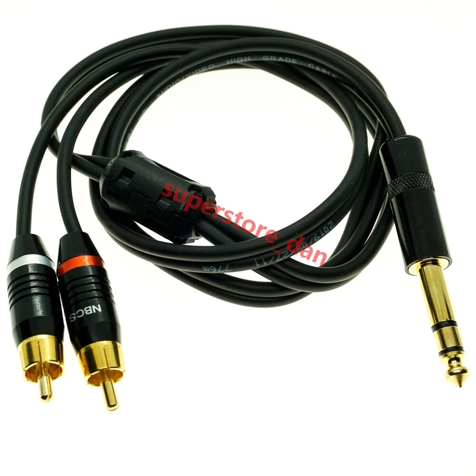 1/4" 6.35MM Stereo Plug TRS male TO 2 RCA male Stereo Phono Audio Speaker CABLE - Image 1 of 1