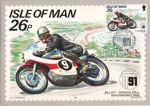 Bicicleta de Motociclista Bill Ivy RVF Yamaha 125cc Carrera Isla de Man Maxi Tarjeta FDC 1991 - Imagen 1 de 1