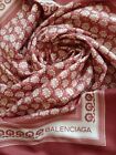 BALENCIAGA Brown Pink white silk square scarf geometric flower print SPOTS READ