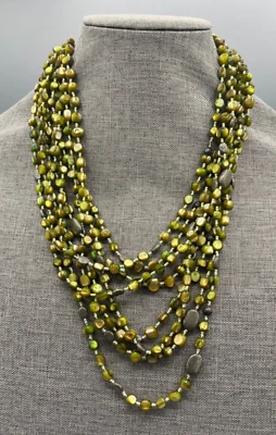 Silpada Sterling Silver Beaded Green Shell MOP Pyrite 8 Multi Strand Necklace Foto 1 de 4