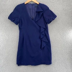 French Connection Dress Womens 10 Navy Sheath Mini Puff Sleeves Ruffle V Neck - Bild 1 von 11