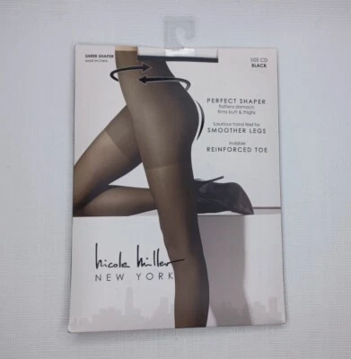 Nicole Miller Pantyhose Size CD Black Sheer Perfect Shaper New - Image 1 of 4