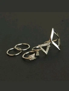 5 piezas Anillo plateado medio por encima del nudillo banda punta dedo cristal apilador  - Imagen 1 de 2