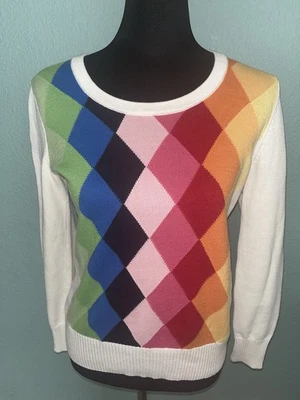 Liz Claiborne Sweater Vintage Size Medium Petites Rainbow Colors! - Image 1 of 4