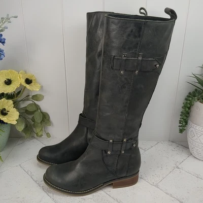 Corral Charcoal Leather Women’s Riding Boots with Straps 6.5 Distressed Low Heel - Image 1 of 4