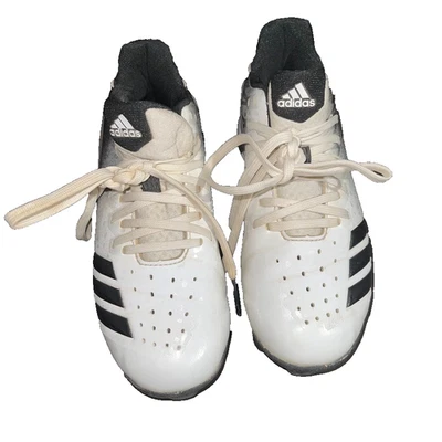 ADIDAS ICON 1.5 MD BOYS BASEBALL CLEATS SHOES WHITE BLACK G26698 - Image 1 of 4