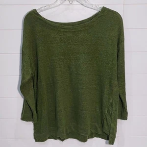 Nicole Miller Damen großes 100% Leinen Top olivgrün Lagenlook Langarm - Bild 1 von 9