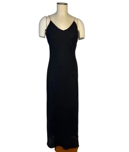 Dave & Johnny Rhinestone Strap Black Silky Maxi Dress Size 6 Small Vintage Glam - Picture 1 of 10