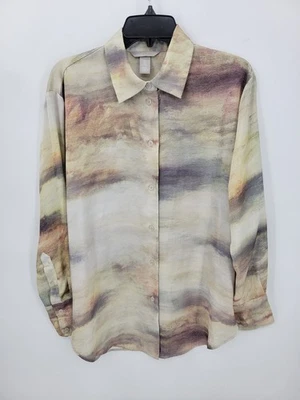Blusa artística H&M Top para mujer pequeña con estampado de acuarela manga larga abotonada Foto 1 de 4