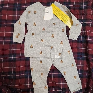 Baby Gap 2-teiliges Pyjamahose- & Shirt-Set Bärenmuster mit Mützen 3-6 M - Bild 1 von 5