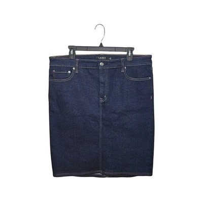 Lauren Ralph Lauren Black Label Straight Blue Denim Midi Skirt Size 14 Stretchy - image 1 of 4