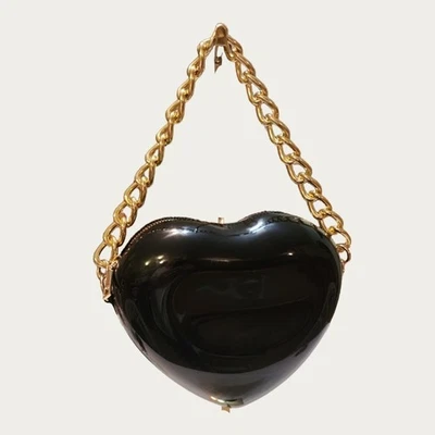 Fashion Nova Jelly Black and Gold Mini Heart Bag - Image 1 of 4