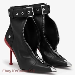 Botas cortas con hebilla de cinturón cremallera frontal desfile de moda para mujer otoño invierno nuevas - Imagen 1 de 27