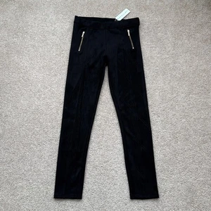 NWT Janie and Jack Suede Gold Zipper Black Pull On Leggings Size Girls 14 - Picture 1 of 7