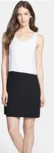 Eileen Fisher brandneues zweifarbiges knochenschwarzes Schichtkleid aus Seide Gr. Small - Bild 1 von 16