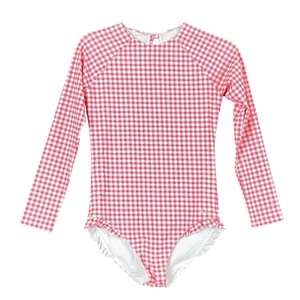 Traje de baño Vineyard Vines Performance para niñas L/S con volantes protección contra erupciones rosa guinga $68 - Imagen 1 de 16