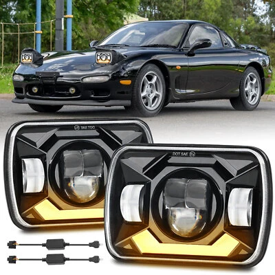 Pair For Mazda B2000 B2200 B2600 RX-7 GLC 7x6" Led Headlights Hi/Low Beam H6052 - Image 1 of 4