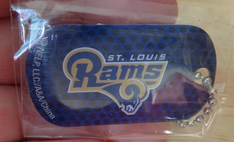 NFL Football Keychain Dog Luggage Tag with 21" Necklace Bead Chain St Louis Rams Cover