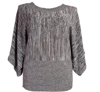 Brittany Black Sweater 1X Brown Cream Merle Button Shoulder Boat Neck Fitted - Image 1 of 4