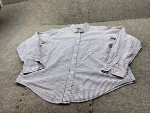 Lands End Shirt Womens Medium Blue Seersucker Hickory Stripes Blouse Top - Picture 1 of 11