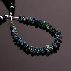 Black Opal Beads, Natural Black Ethiopian Opal Teardrop Beads, Opal Briolettes, - Picture 1 of 4